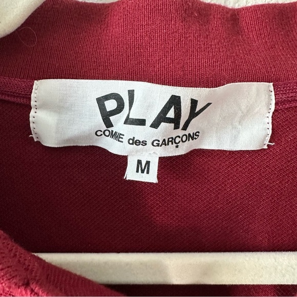 Comme des Garçons Play Burgundy Polo T-Shirt Top SZ M - Picture 2 of 5